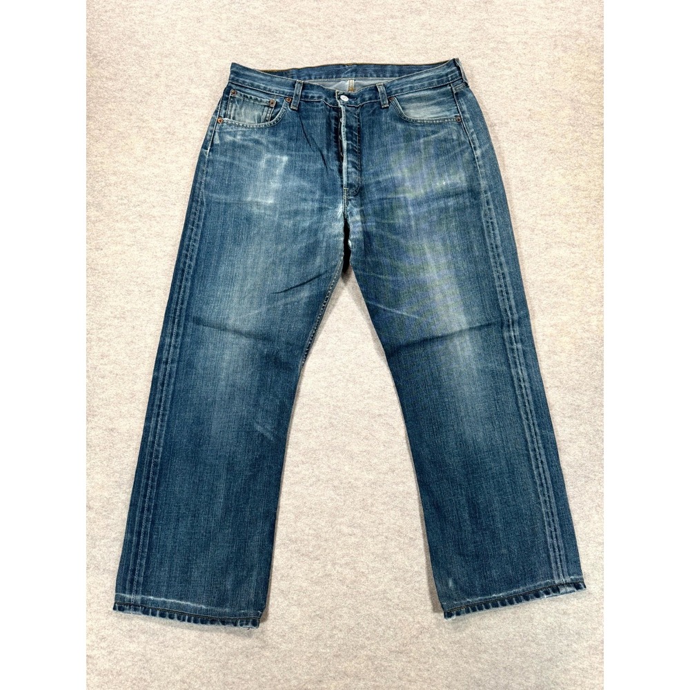 Levis 501 Jeans Mens 36x30 Blue Denim Cotton Logo Mid Rise Straight Leg Casual
